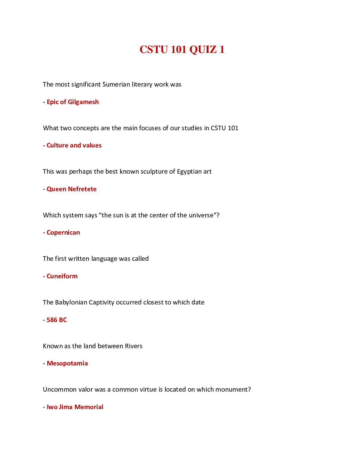 Preview of CSTU 101 / CSTU 101 QUIZ 1